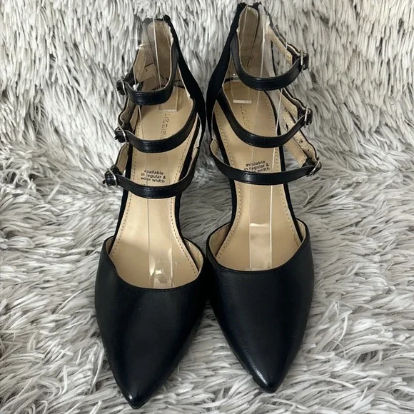 Liz Claiborne Buckle Strappy LC HARA Heel Shoe 5.5 Black Pointed Toe Minimalist - Picture 5 of 10